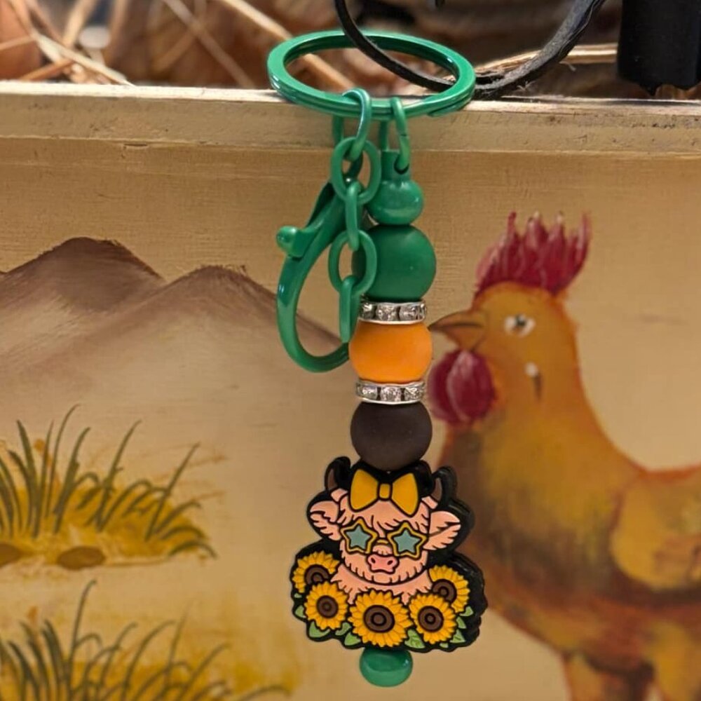 Beadable Keychain "Sunflower Highland Cow" Cutie #52